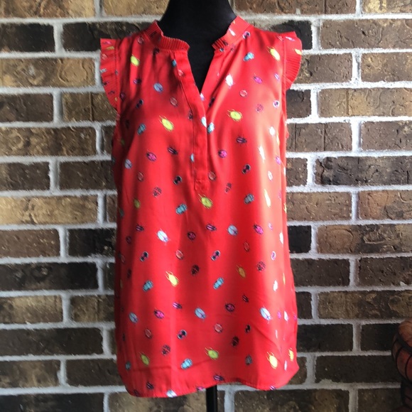 TALBOTS PLEATED RUFFLE SHELL - BRIGHT BEETLE Top - Picture 2 of 14